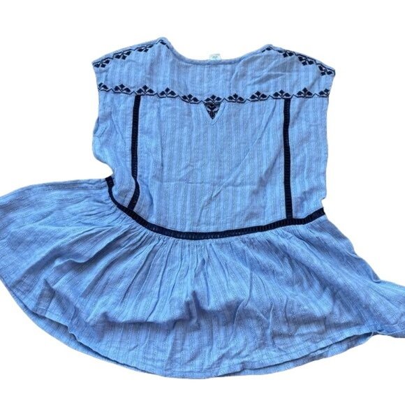 Caslon Top Sleeveless Blue Cotton Cross Stitch Keyhole Peep Holes Size XS Petite - Picture 2 of 9